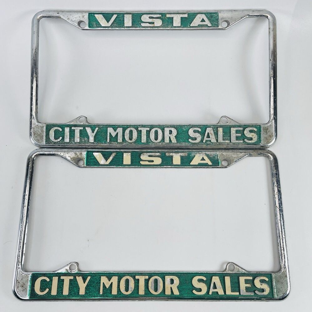 Vtg Vista City Motor Sales License Plate Frame Pair Chula Vista CA Automobilia